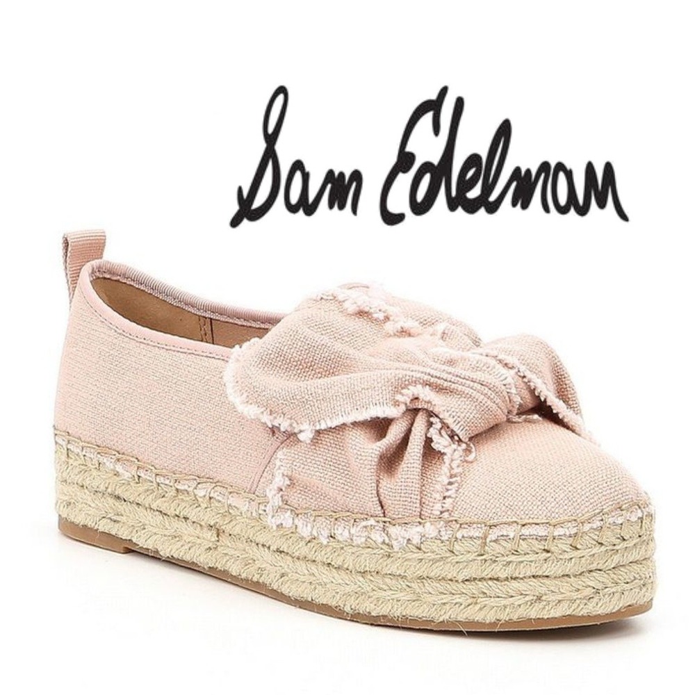 Sam Edelman, Cabrera Blush Pink Canvas Bow Espadrille Flats Shoes Size 8